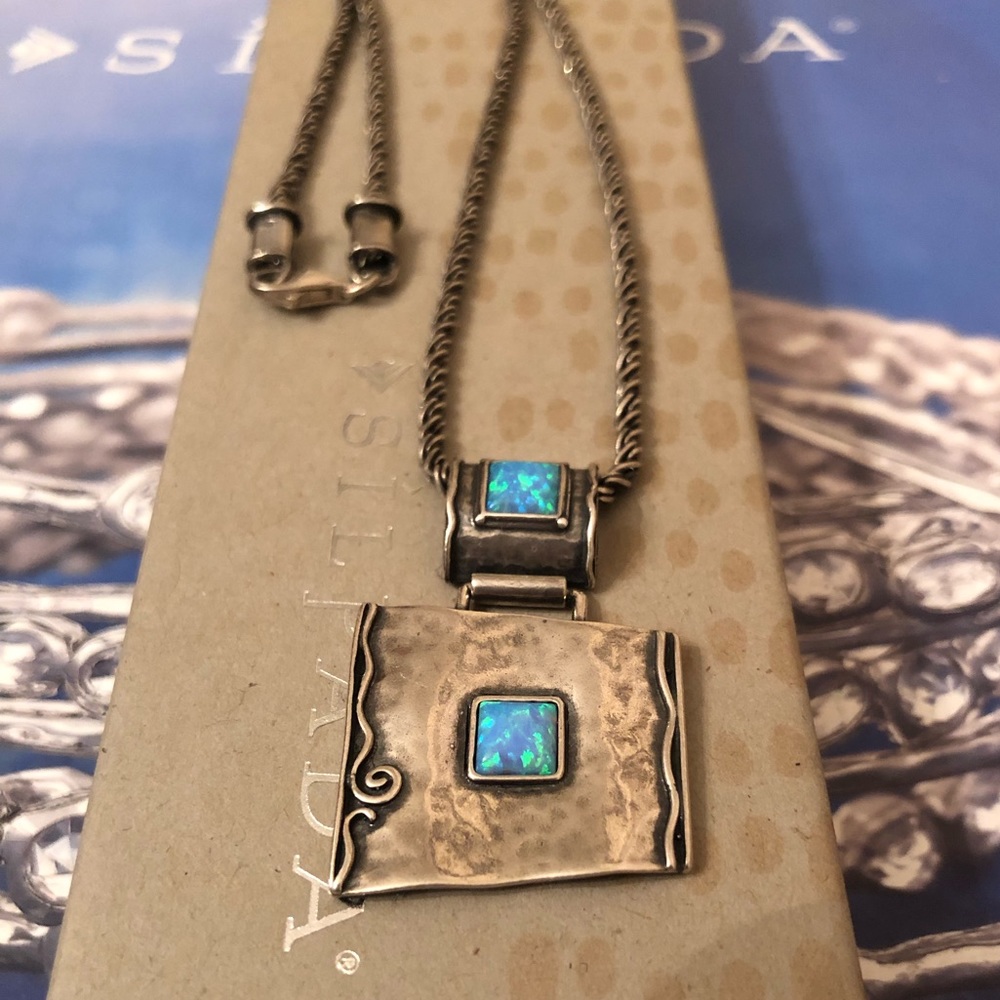 Rare Vintage Silpada Sterling Silver Faux Blue Opal Pendant Necklace N0951 - Picture 7 of 11